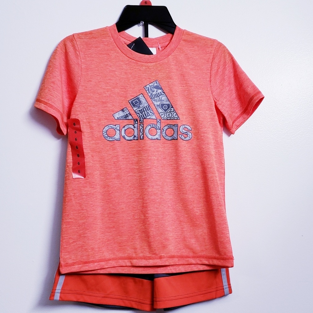 Adidas boys orange athletic top and short …